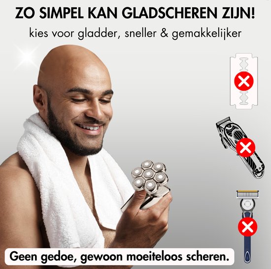 Rasoir 6-en-1 Homme + Tête de rasage Extra - Tondeuse - Sansbeauté® Skull Edition PRO MAX - Rasoir Electric pour le Face et la Head - Rasage - Rasage de la tête chauve - Wet & Droog - Électrique
