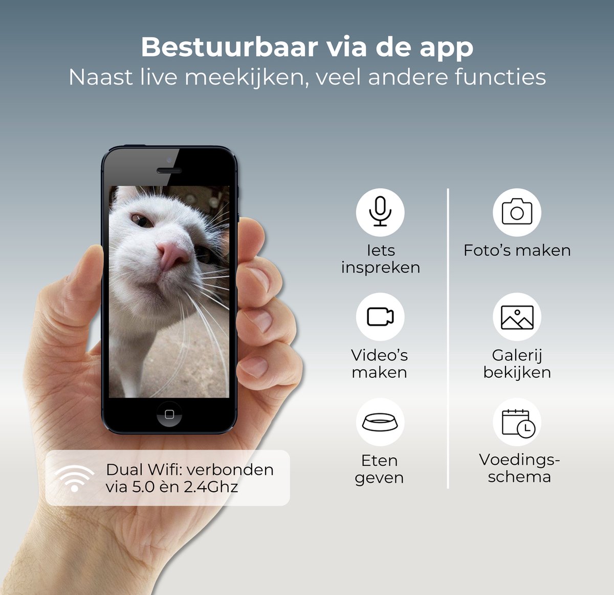 Afbeelding 2 van CatElite® - Automatische Voerbak Kat - Voor 2 Katten - 7L Voerdispenser RVS - HD Camera & Audio - Dual WiFi 5Ghz & 2.4Ghz - Night Vision - Voerautomaat Dispenser met Smart App - Voor droogvoer - Zwart