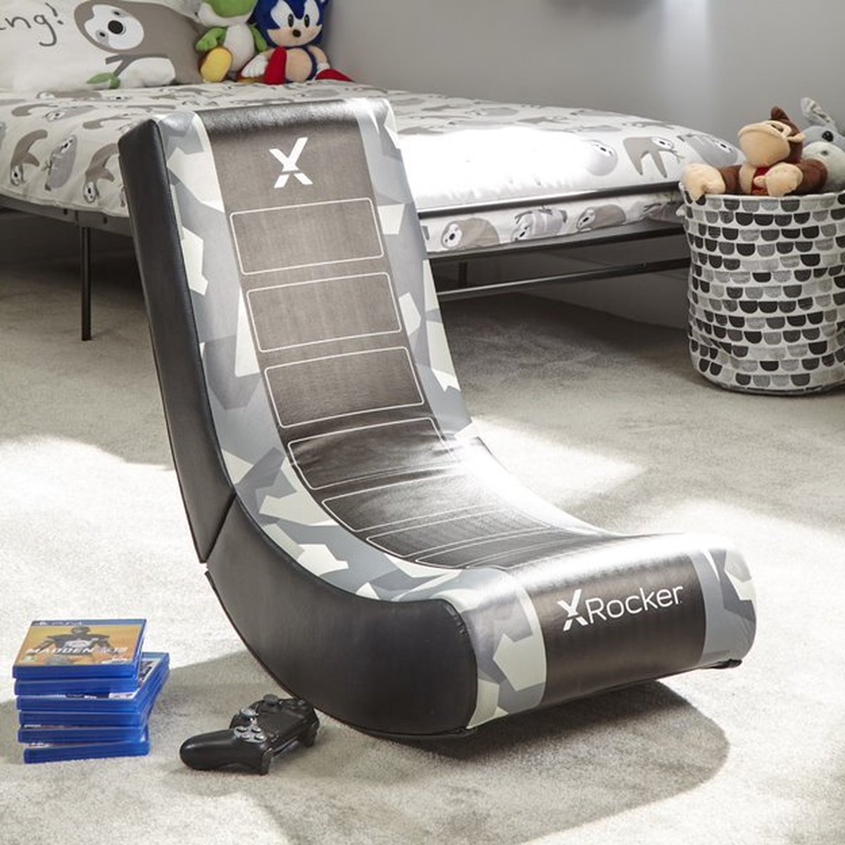 Gamestoel - Geo camo - inklapbaar - video rocker - grijs (X - afbeelding 2