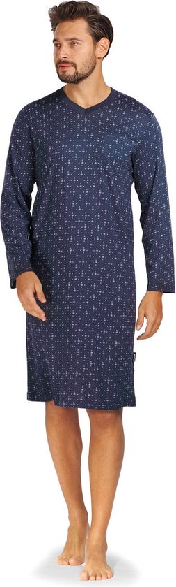Yukiuiny Nachthemd voor heren, lange mouwen, knielang, jersey, pyjama-bovenstuk, katoen, zacht, luchtig, slaapshirt, nachtkleding voor ziekenhuis., XXL