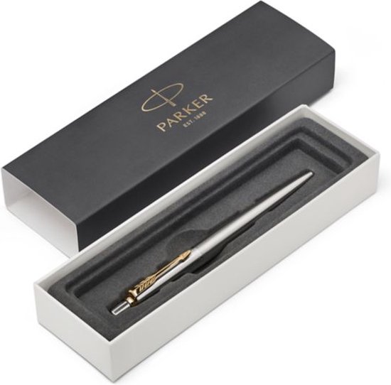 Parker Jotter-balpen - medium punt - blauwe inkt - roestvrij staal met chromen afwerking - incl. geschenkdoos