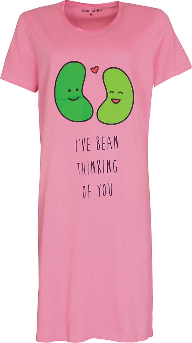 Temptation Dames Nachthemd - Satijnen Biesje - Bigshirt - Roze