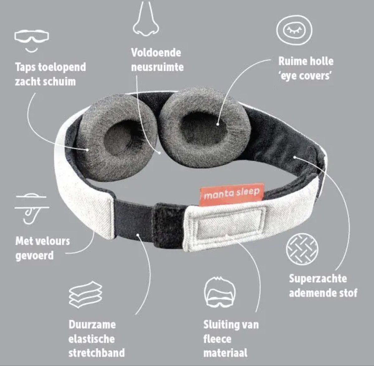 Manta Sleep Mask - Ervaar het beste slaapmasker - 100% verduisterend - Zeer comfortabel - Geen druk op ogen/oogleden - Volledig verstelbaar voor een perfecte pasvorm - Zacht en ademend materiaal — afbeelding 6