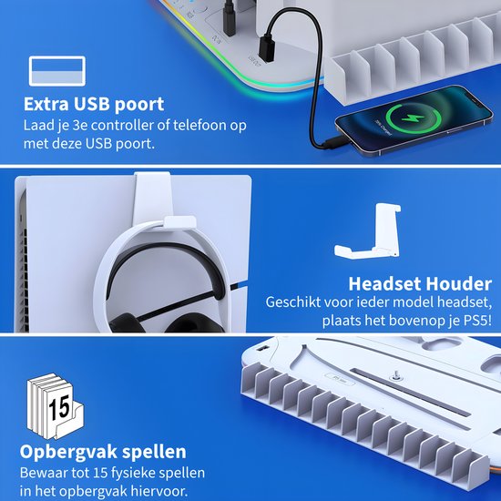Support de console – Convient pour chargeur de contrôleur de station de charge Playstation 5 – Accessoires de vêtements pour bébé – Station d'accueil – Convient pour Sony PlayStation 5, PS5, Slim, Digital, Disc – Station de charge – Wit