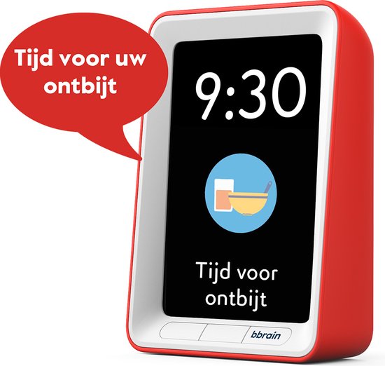 BBrain Sprekende Kalenderklok | Gesproken herinneringen | Natuurlijke stem | Zelf herinneringen inspreken | Medicatie alarm | Rood