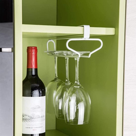 2 Stuks Hangende Wijnglashouder, Hangende Glashouders, Plastic Wijnglashouder, Wijnglazenhouder Onder de Kast, Geen Boren, Zelfklevende Wijnglashouders voor Bar, Restaurant, Keuken, Wijnkast (Zwart
