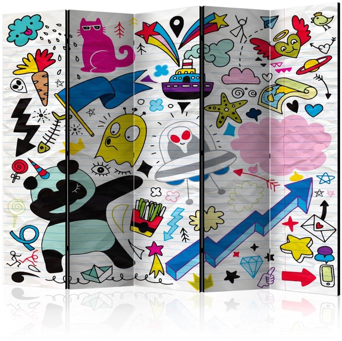 Vouwscherm - Energieke panda gemonteerd geleverd, dubbelzijdig geprint (kamerscherm)225x172 cm