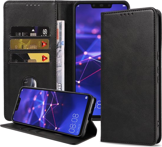 Smartphonica Étui pour Huawei Mate 20 Lite Étui en Simili Cuir avec Fermeture Magnétique et Porte-cartes Book Case avec Couverture - Zwart pour Huawei Mate 20 Lite