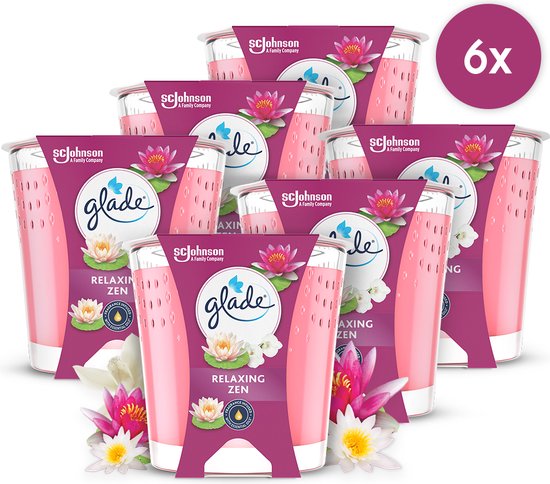 Glade Geurkaars - Relaxing Zen - Raapzaad wax - 27H branduren - 6 x 112G