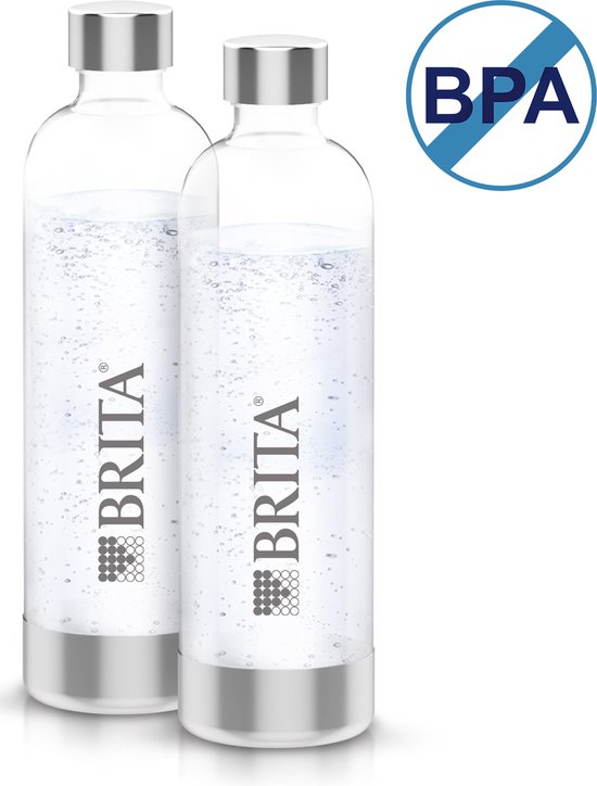 BRITA sodaTRIO thermofles RVS white 1L - incl. 1x RVS fles wit groot voor gebruik met bruiswatermachine sodaTRIO - Dubbelwandig geïsoleerd met antislip siliconen ring op de dop, groot