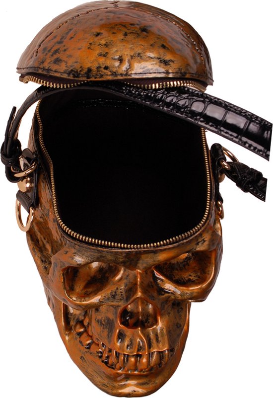 Sac à main - Crâne / Bronze & Zwart - Accents dorés - PVC - 22x20x14cm