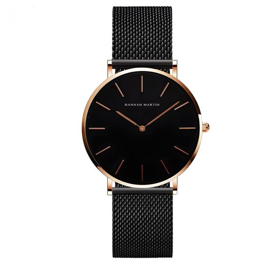 Montre élégante Hannah Martin | Noir | Cadran Rose | Borasi | Montres femme | Montres Femme | Montres les Best vendues | Beau cadeau | Cadeau pour elle | Cadeau pour maman | Coffret cadeau de Luxe | Cadeau de fête des mères