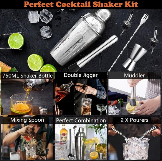 16-delige cocktailshakerset met accessoires voor het maken van 16-delige cocktailshakerset met accessoires voor het maken van