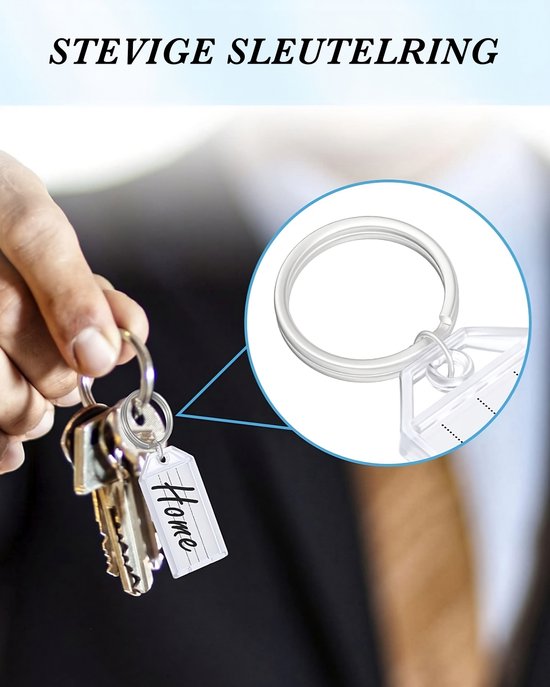 50 Pièces Porte-clés Ouvrants avec Porte-clés 30 mm et Étiquettes de Nom - Wit - Étiquettes de Porte-clés pour Adultes - Porte-clés - Différenciateur de Clés - Étiquettes avec Ring - Porte-clés Porte-clés - Étiquette de Bagage - Porte-clés