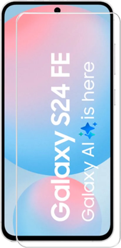 Een screenprotector voor de Samsung Galaxy S24 FE met de tekst 'Galaxy S24 FE Galaxy Al is here'.
