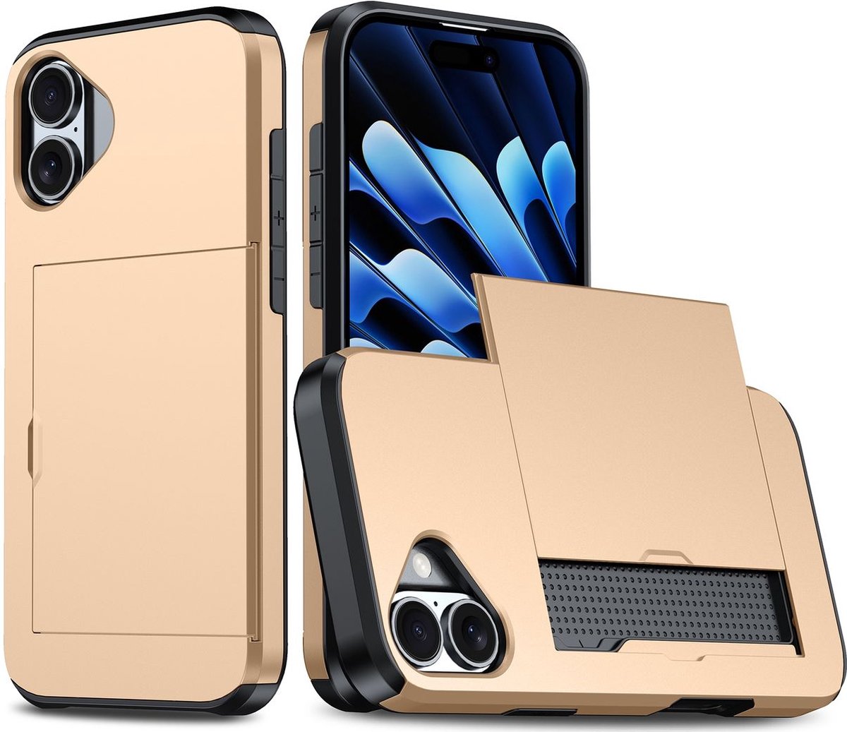 Mobigear Hoesje geschikt voor Apple iPhone 16 Telefoonhoesje met Kaarthouder Hardcase | Mobigear Card Backcover Shockproof met Pasjeshouder | Kaarthouder voor 2 Pasjes | Hoesje voor Pinpas / OV Kaart / Rijbewijs | Schokbestendig iPhone 16