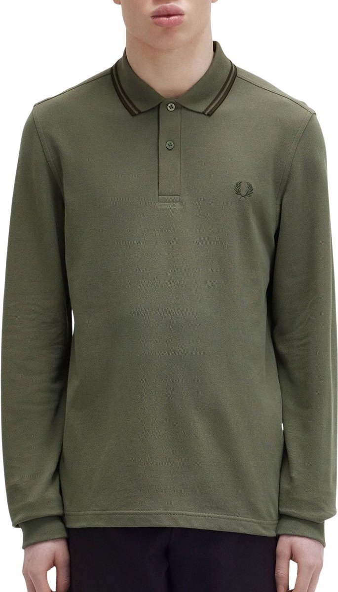 Fred Perry Twin Tipped Fred Perry Shirt Long Sleeve Heren Polo shirt Donkergroen