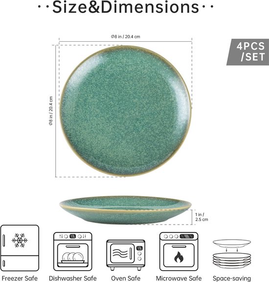 Porland Marjia Porseleinen servies, 24-delig, wit en groen, compleet en elegant servies, voor 6 personen