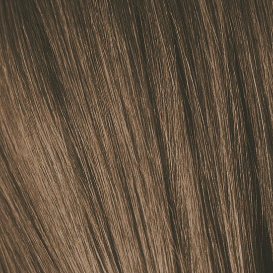 Een close-up van een lok donkerblond haar, met een rijke, bruine tint en subtiele highlights.