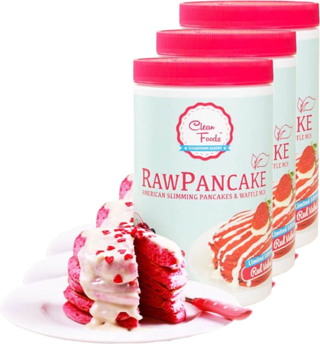 Goedkoopste Clean Foods | Raw Pancake | Red Velvet | 3 stuks | 3 x 425 gram