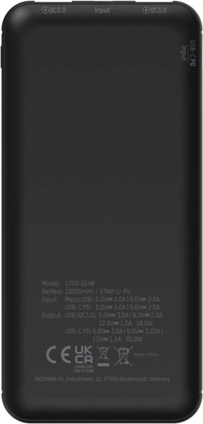 Ansmann Powerbank 10000 mAh PB320PD - Batterij