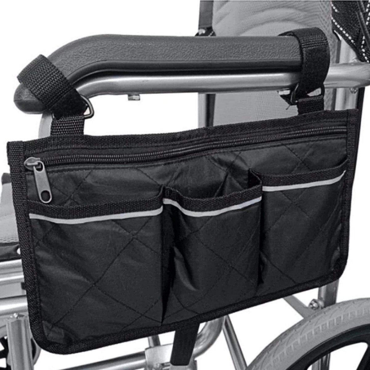 Goedkoopste Allernieuwste.nl® Rolstoel Armsteun Opbergtas Zwart - Rolstoeltas met 4 Opbergvakken - 32.5 x 18 cm - Kleur ZWART