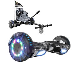 Ampes Hoverboard - Bluetooth Speaker - 24V 4.0 Ah Accu - Oxboard - 12 km/h - UL2272 Gecertificeerd - LED Verlichting - Anti lek banden - Belastbaar tot 120KG - 6.5 Inch - Inclusief Draagtas - 700W - Camouflage + Hoverkart Camouflage