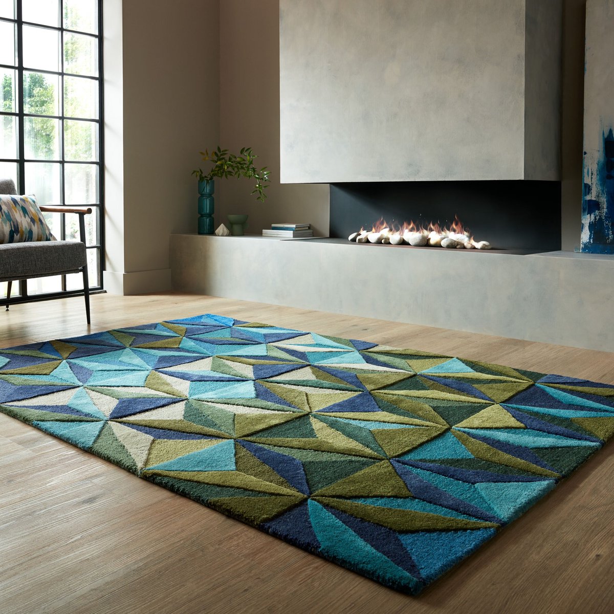 Flycarpets Reverie vloerkleed - Laagpolig - 100% Wol Modern - Blauw 120 x 170 cm