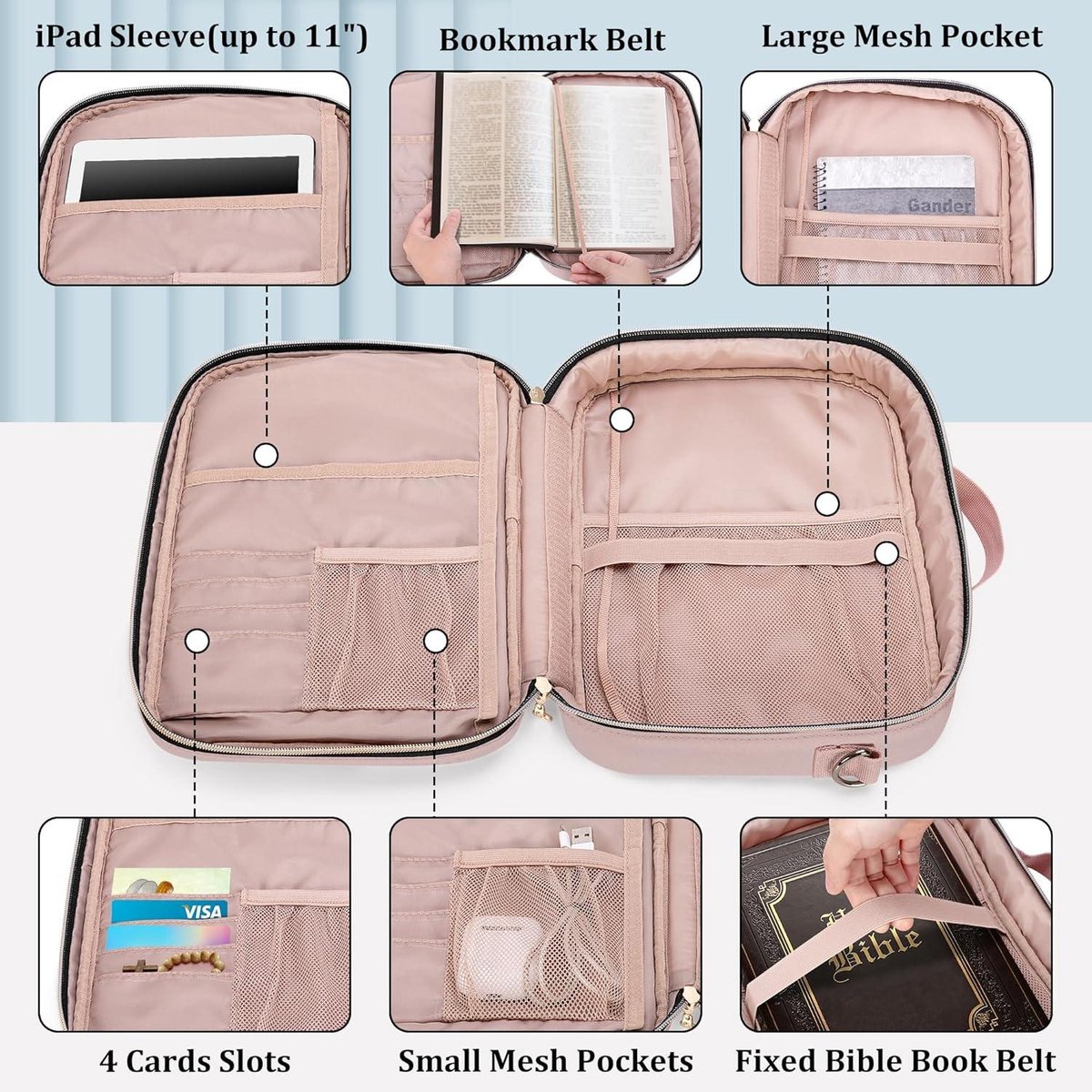 Hobbspring Bijbelhoes Met Rits En Handvat – Groot 30,5 X 22 Cm, Lotus Design, Turquoise, Waterdicht Polyester, Met Bladwijzer