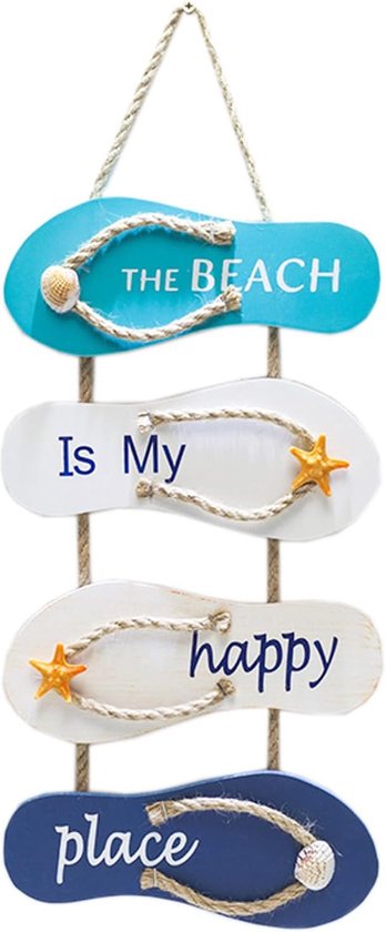 Houten tekstbord hangend BEACH - Kruidje roer me niet