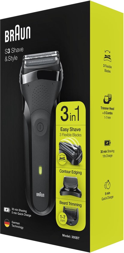 Foto: Braun 300bt s3 shave and style 3in1 scheerapparaat zwart