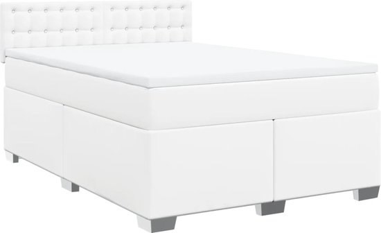 vidaXL - Sommier tapissier - avec - matelas - cuir artificiel - blanc - 160x200 - cm