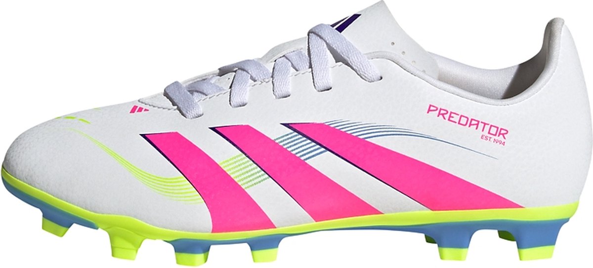 Witte adidas Predator Club voetbalschoenen voor kinderen met kleurrijke details en synthetisch bovenwerk.