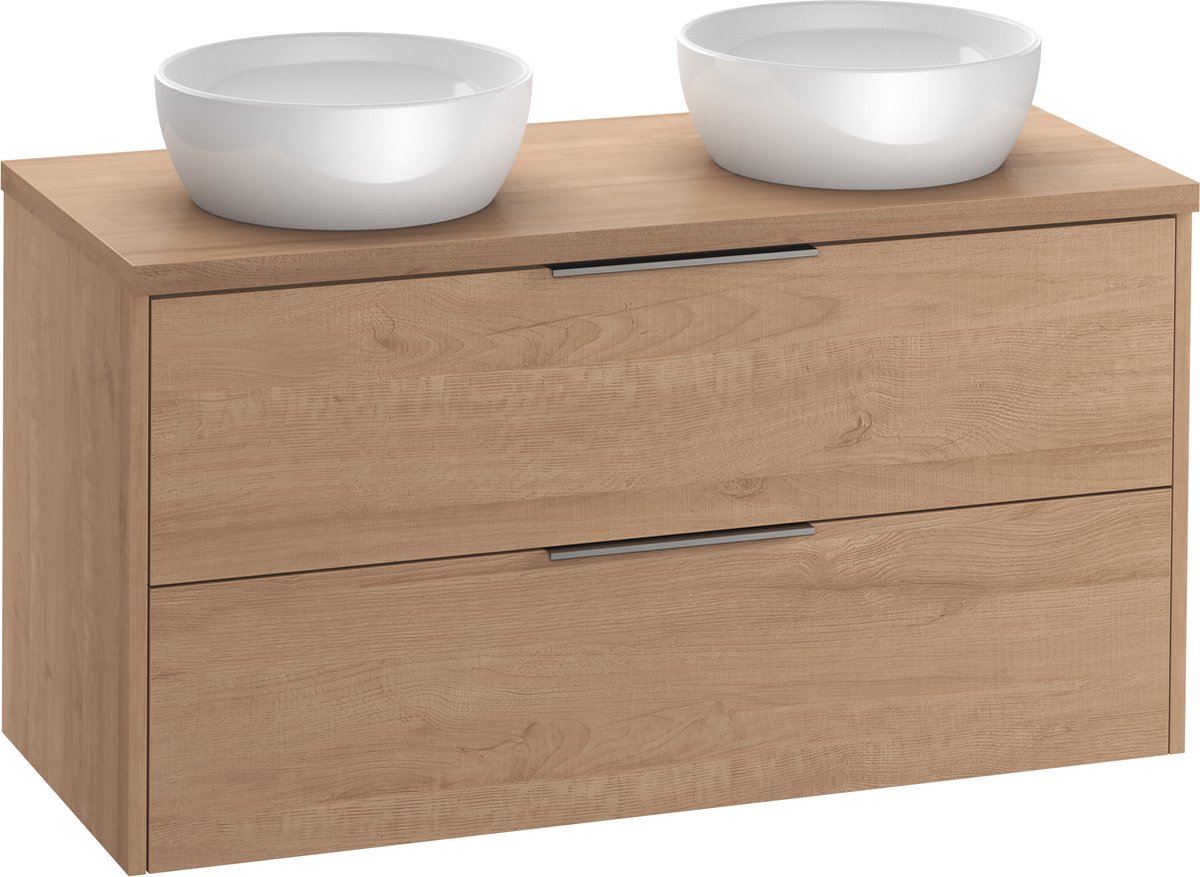 Saqu Lima badmeubel incl. keramische waskommen 120x51x76cm toffee – geborsteld zwarte greep