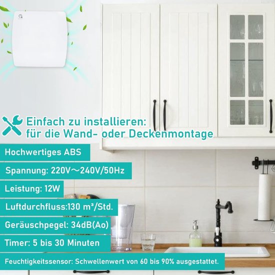 Aigostar Badkamerventilator 11W, voor Ventilatie in Badkamer en Toilet