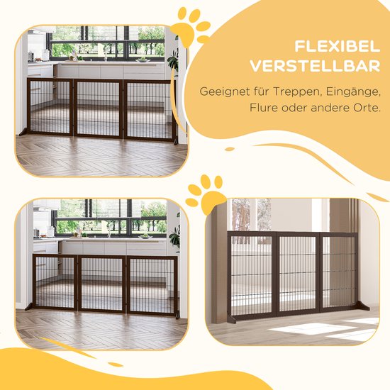 PawHut Traliehek Barrière Voor Honden Hondenhek Beveiligingsdeur Inklapbaar Naar Twee Kanten Grenenhout Metaal Zwart 432 X 36 70 Cm 550211946