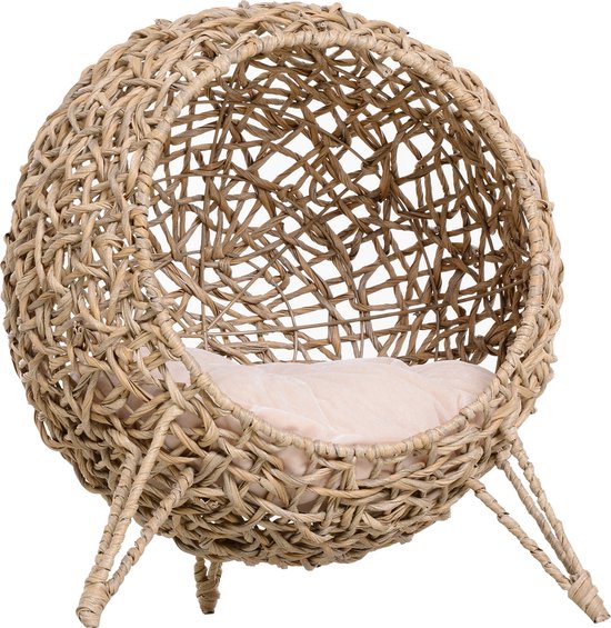 PawHut Kattenhuis met kussen kattenslaapplaats Kattengrot Verhoogde poten PVC rotan D30-245