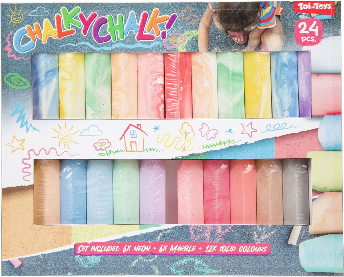 Toi-Toys Stoepkrijt set 24 stuks kleuren neon marmer basic