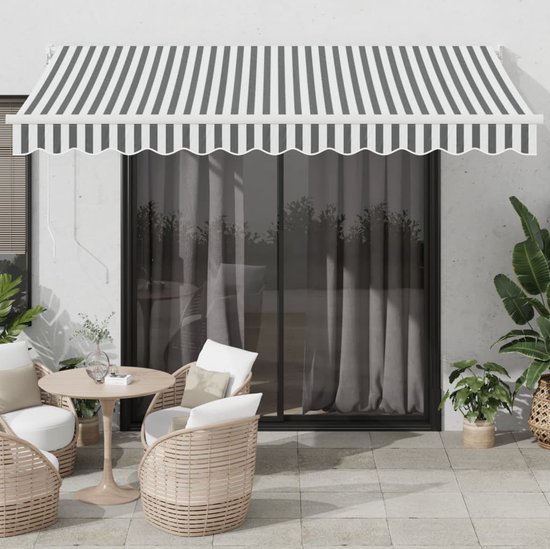 vidaXL - Auvent - extensible - 3,5x2,5 - m - tissu - et - aluminium - anthracite - et - blanc