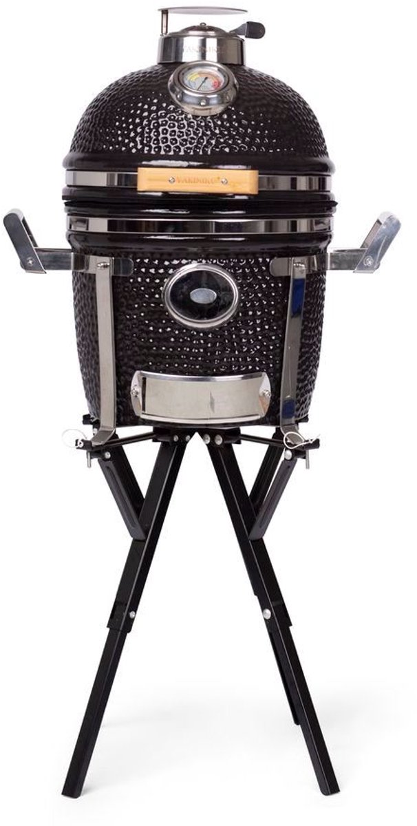 Yakiniku - BBQ Kamado 13 Inch Compact met Draagbaar Onderstel - Keramiek - Zwart