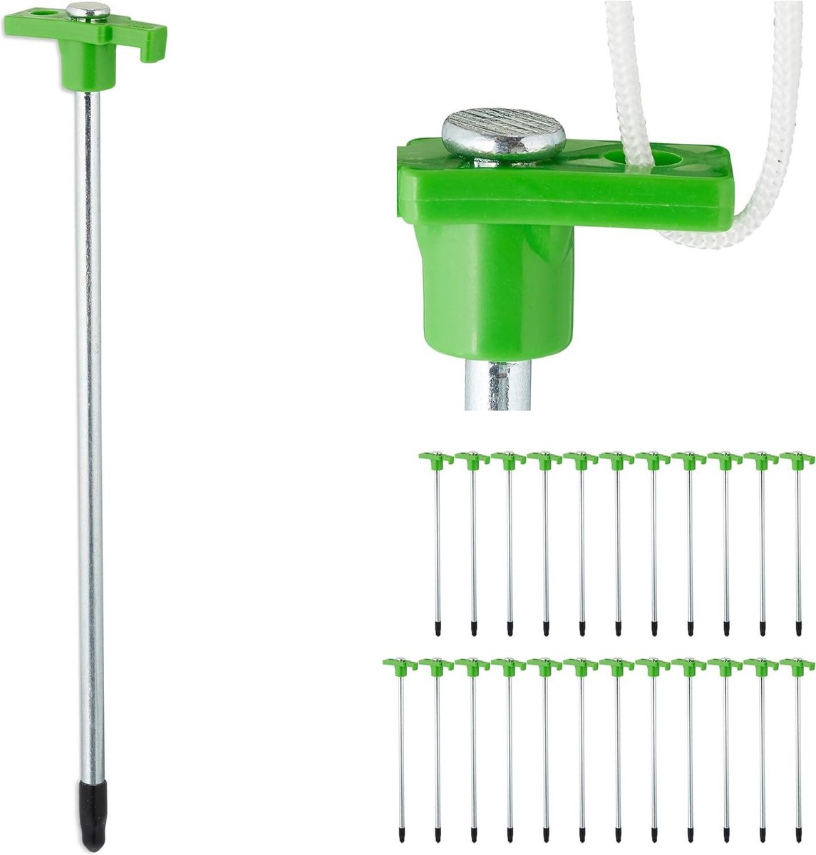 Grondankers met oogje 25 cm - Set van 24 - Kunststof en staal - Voor het kamperen - Lichtgroen