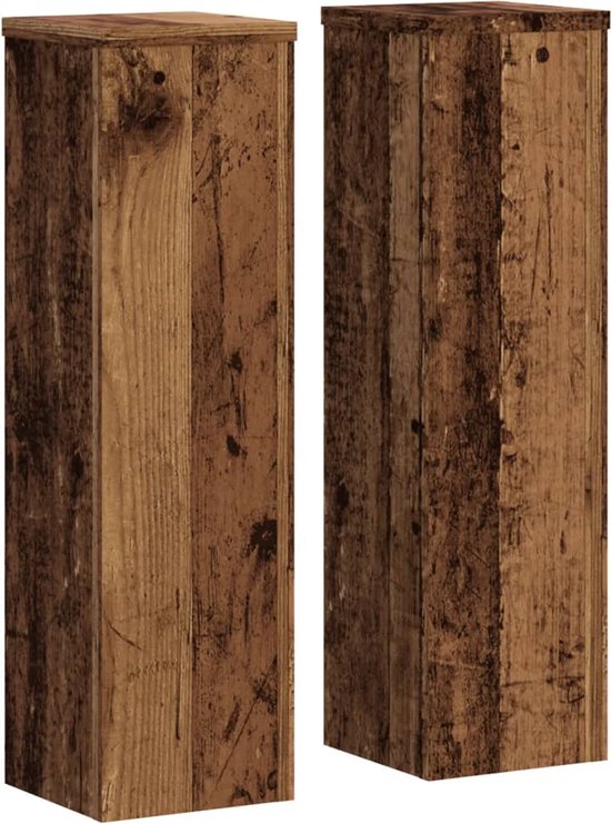 vidaXL Plantenstandaards 2 st 17x17x60 cm bewerkt hout oud houtkleurig