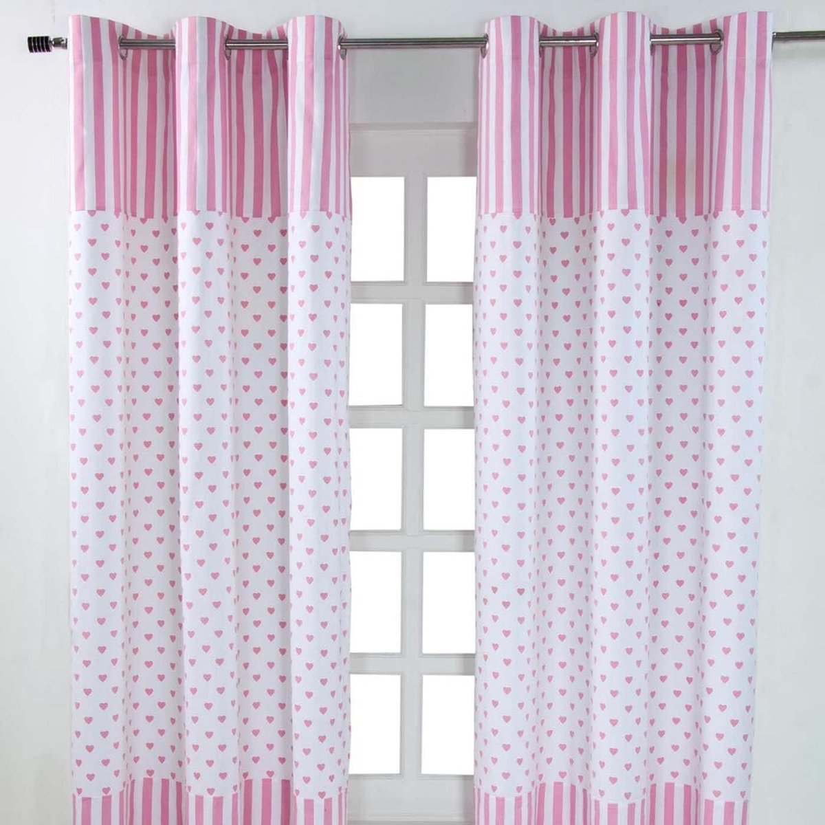 Homescapes gordijnen harten roze wit set van 2 137 x 117 cm Roze/Wit