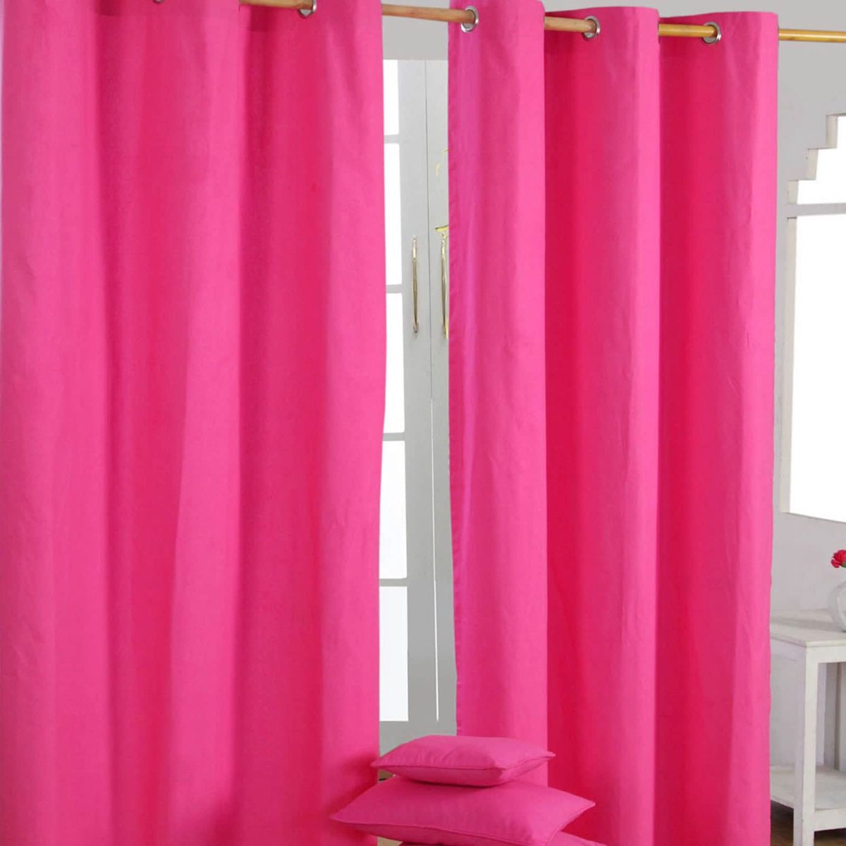 Homescapes gordijnen met oogjes effen pink in een set van 2, 228 x 137 cm
