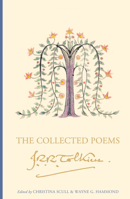 La couverture de 'The Collected Poems' de J.R.R. Tolkien présente un fond crème avec une illustration dessinée d'un arbre fleuri.