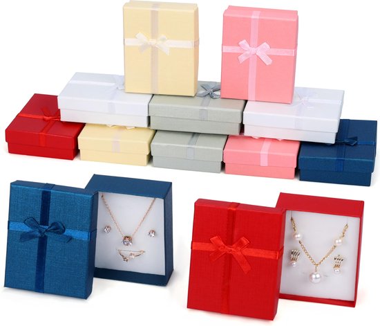 Foto: Kurtzy papieren sieraden display geschenk doosjes 12 pak 8 5 x 6 5 x 2 5cm 6 kleuren kartonnen verpakking doos set met schuim inleg voor oorbellen kettingen armbanden ringen