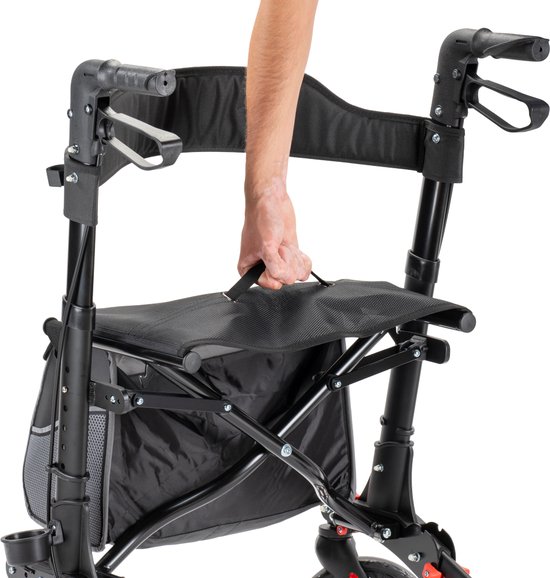 Sky - Lichtgewicht rollator - Zwart - Dubbel opvouwbaar - Met stokhouder, tas en rugband