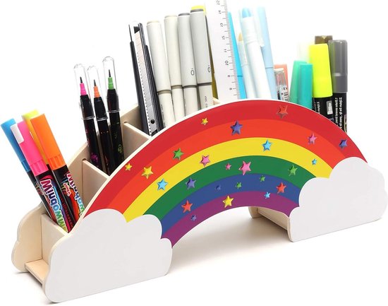 Pot à crayons - Pot à stylos Organiseur de bureau arc-en-ciel avec autocollants en forme d'étoile Décoration créative DIY Caddy Fournitures de bureau Fournitures pour étudiants Rangement de Maquillage Bureau