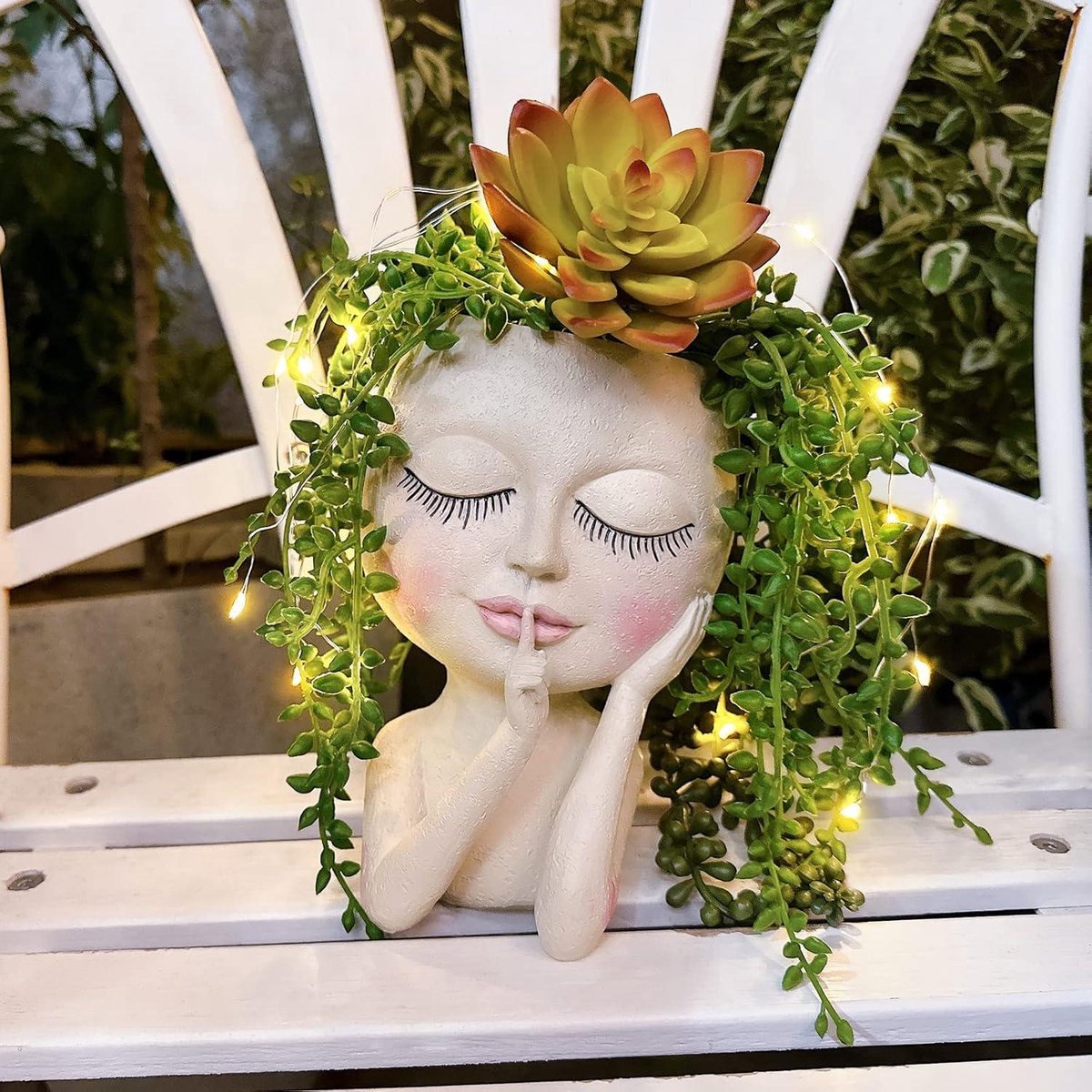 Pot De Fleurs Souriant Pour Succulentes - Résine Avec Trou De Drainage - Décoration Intérieure - Beige