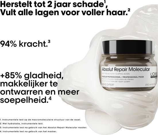 L'Oréal Professionnel Absolut Repair Molecular Masque à rincer - Réparateur et fortifiant - Pour cheveux très abîmés - 250ml